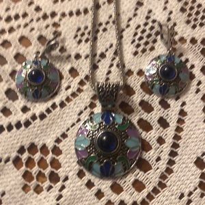 Vintage Enamel set Necklace and Earrings
